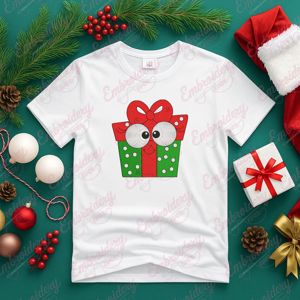 Cartoon Christmas Gift Box Embroidery Design