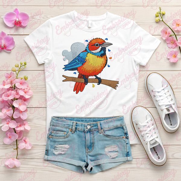 Tropical Bird Drawing Embroidery Design