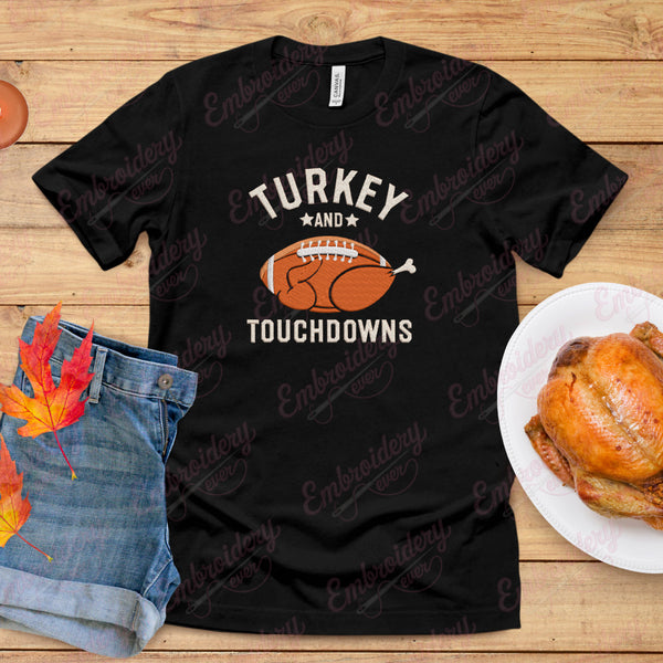 Turkey And Touchdowns Embroidery Design For Thanksgiving