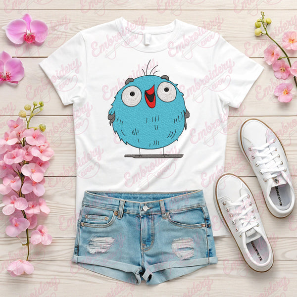 Cute Blue Cartoon Bird Embroidery Design