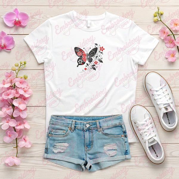 Butterfly With Floral Elements Embroidery Design