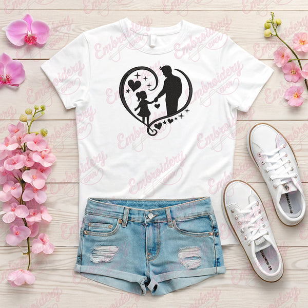 Father And Daughter Love Embroidery Design