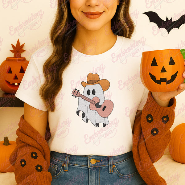 Halloween Ghost Cowboy With Guitar Embroidery Design