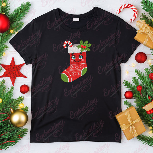 Cute Christmas Stocking Embroidery Design