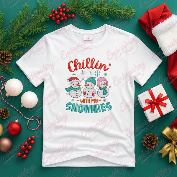 Chillin' With My Snowmies Christmas Embroidery Design