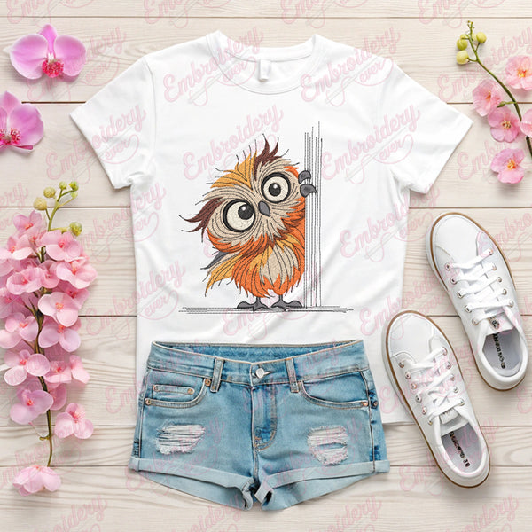 Cute Peeking Owl Embroidery Design