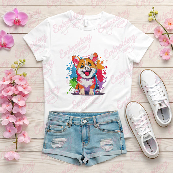 Funny Colorful Corgi Embroidery Design