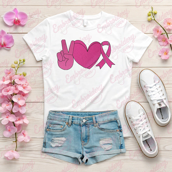 Peace Love Care Breast Cancer Embroidery Design