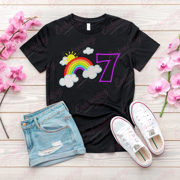 Rainbow Birthday Number 7 Embroidery Design