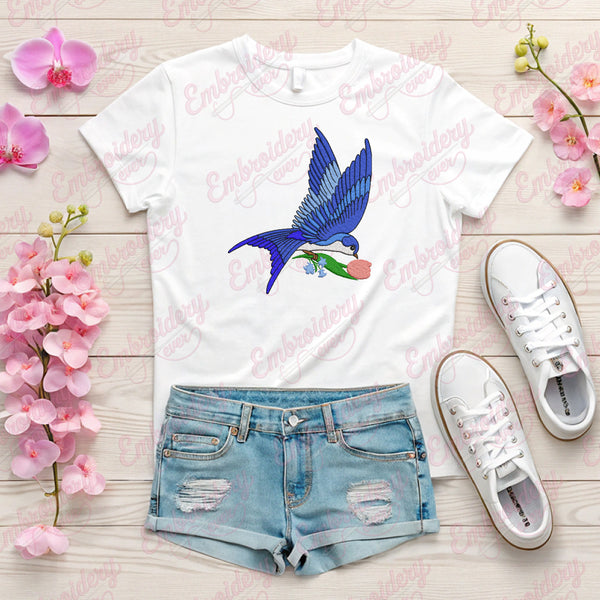 Blue Bird Flying Embroidery Design