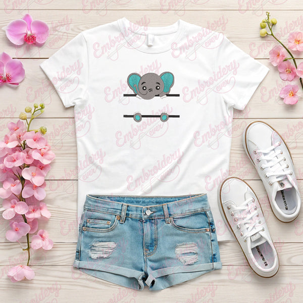 Elephant Split Name Frame Embroidery Design