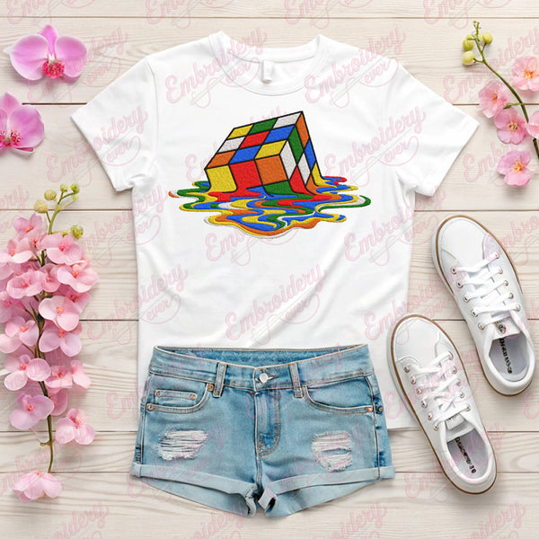Melting Rubik's Cube Embroidery Design