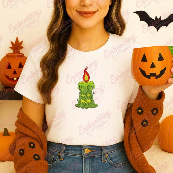 Halloween Candle Monster Embroidery Design