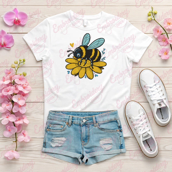 Bee On A Flower Embroidery Design