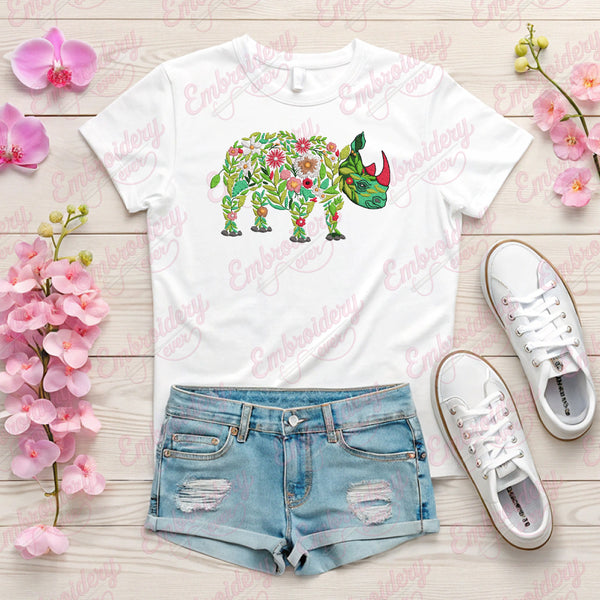 Beautiful Floral Rhino Embroidery Design