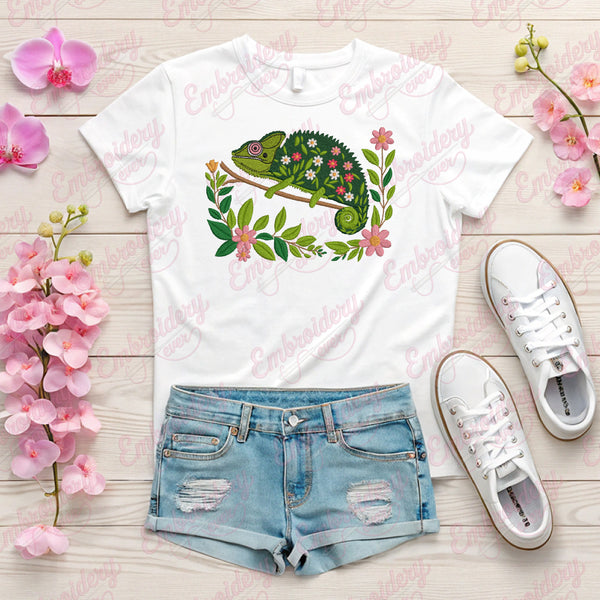 Beautiful Floral Chameleon Embroidery Design