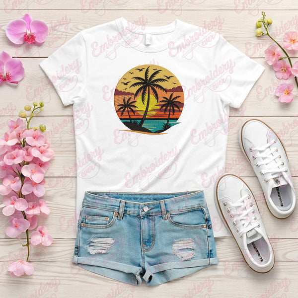Sunrise Over the Beach Patch Embroidery Design