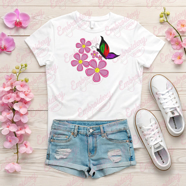 Butterfly Flowers Embroidery Design
