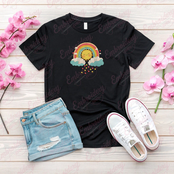Happy Sun and Rainbow Embroidery Design