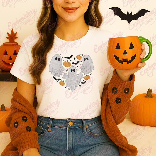 Halloween Ghost Heart Embroidery Design