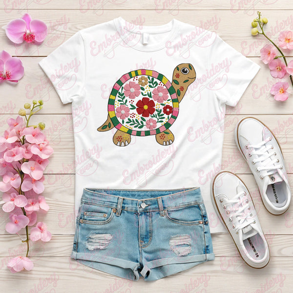 Flower Turtle Embroidery Design