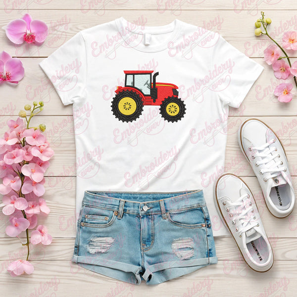Red Fram Tractor Embroidery Design
