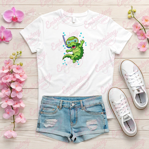 Alligator Diving Embroidery Design