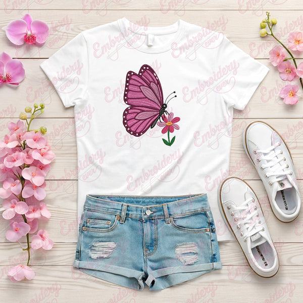 Butterfly on Flower Embroidery Design