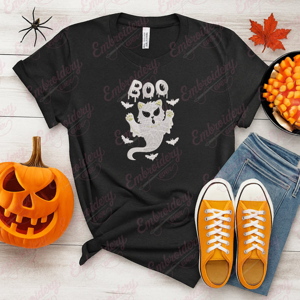 Boo Cat Ghost Halloween Embroidery Design