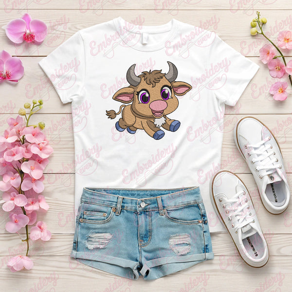 Happy Little Highland Cow Machine Embroidery Design