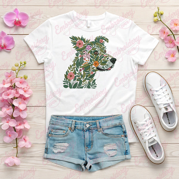Tropical Leaves And Flowers Dog Embroidery Design