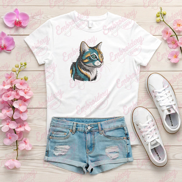 Cute Colorful Cat Machine Embroidery Design