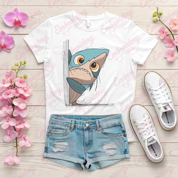 Peeking Shark Embroidery Design