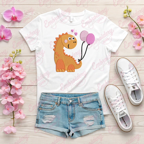Dinosaur With Balloons Embroidery Design