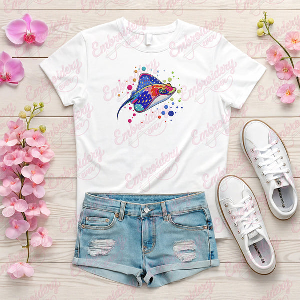 Colorful Stingray Embroidery Design