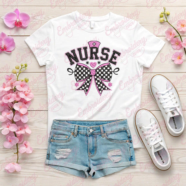 Nurse With Bow Embroidery Design