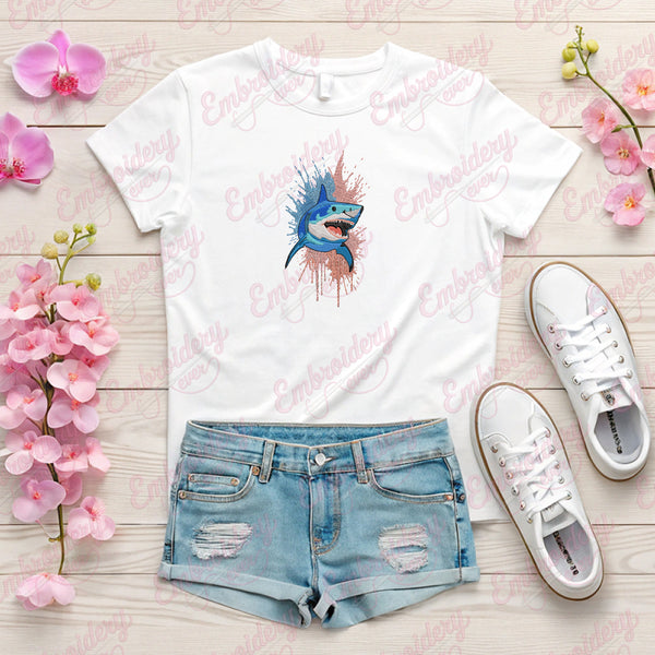 Colorful Shark Embroidery Design