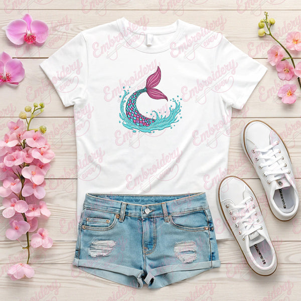 Water Wave Mermaid Embroidery Design