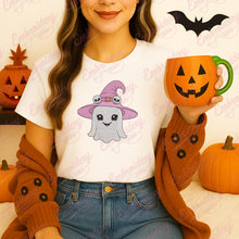 Cute Ghost Wearing Pink Witch Hat Halloween Embroidery Design