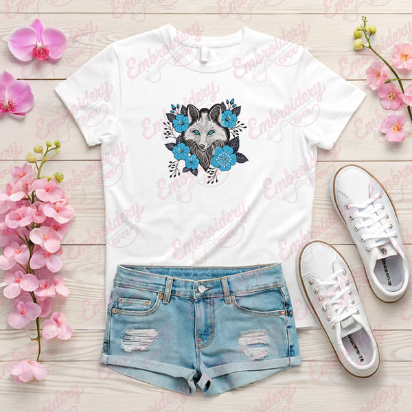 Floral Fox Embroidery Design