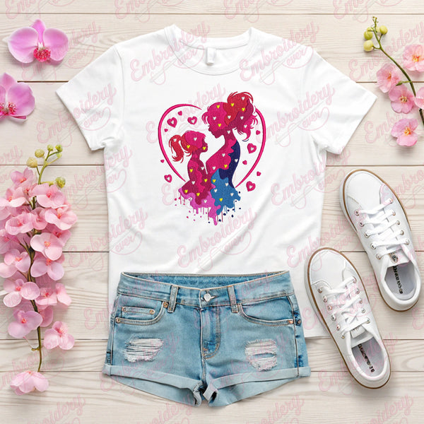 Mother And Daughter Embroidery Design