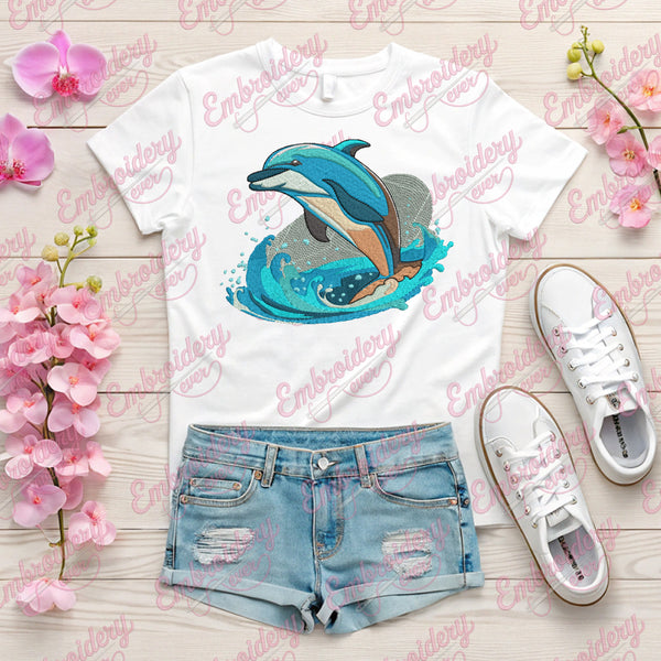 Cartoon Sea Dolphin Embroidery Fun and Easy Stitch Design