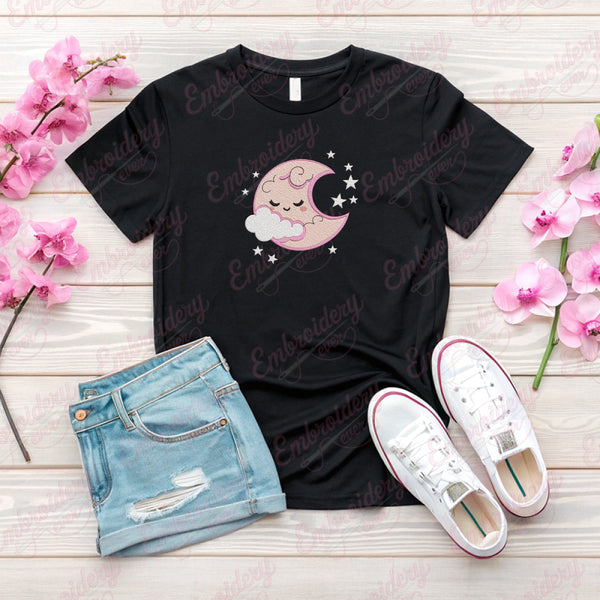 Moon With Star Embroidery Design