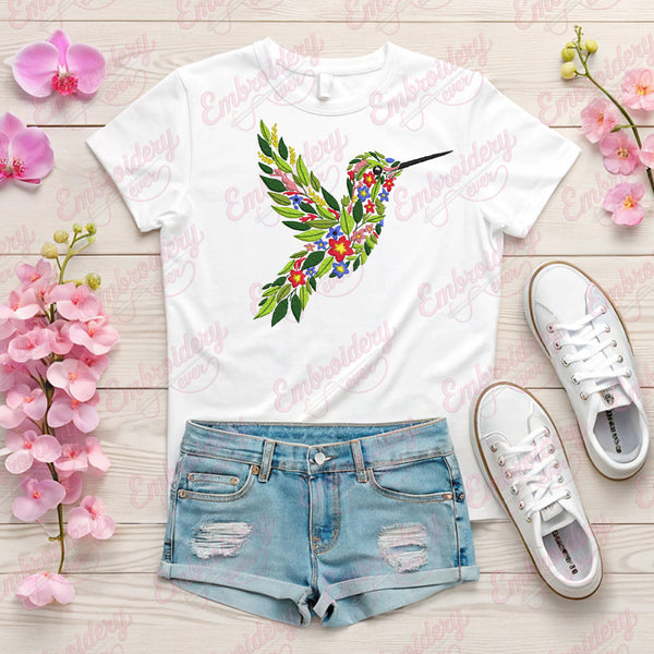 Beautiful Floral Hummingbird Embroidery Design