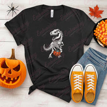Halloween T-Rex Dinosaur Skeleton with Pumpkin Embroidery Design