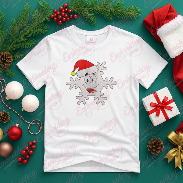 Smiling Christmas Snowflake With Santa Hat Embroidery Design