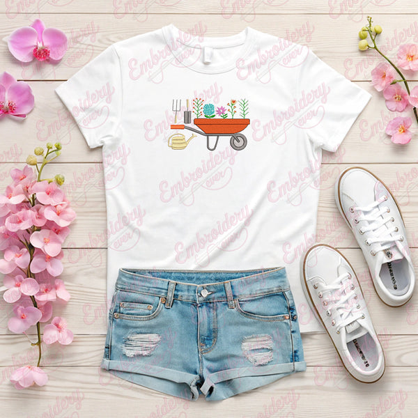 Gardening Plant And Tools Embroidery Design