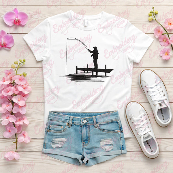 Fisherman In A Boat Fishing Embroidery Design