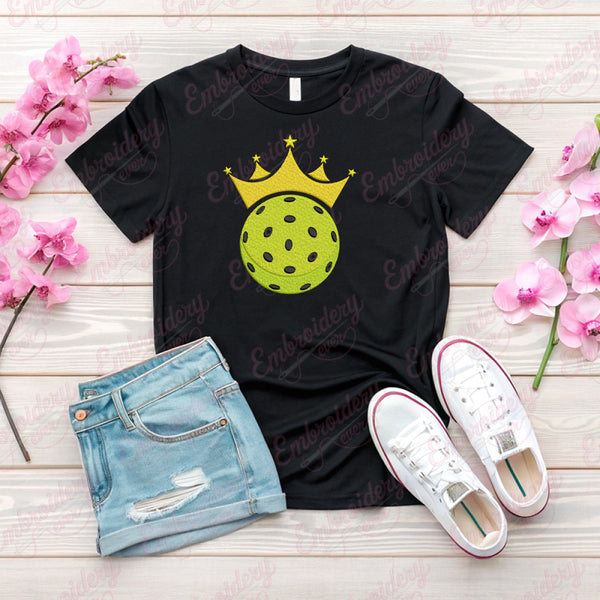 Pickleball With Crown Embroidery Design