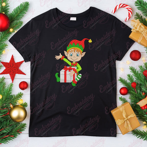 Happy Christmas Elf Embroidery Design